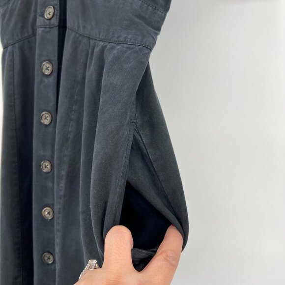 Quince Vintage Wash Tencel Button Front Dress Black sz XS NWT Mini Short Sleeve - Picture 3 of 6